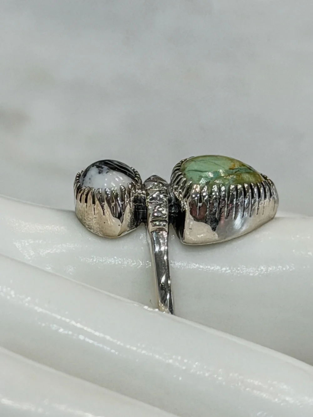 Royston Turquoise & White Buffalo Black Oxidized Sterling Silver Ring Sz 9